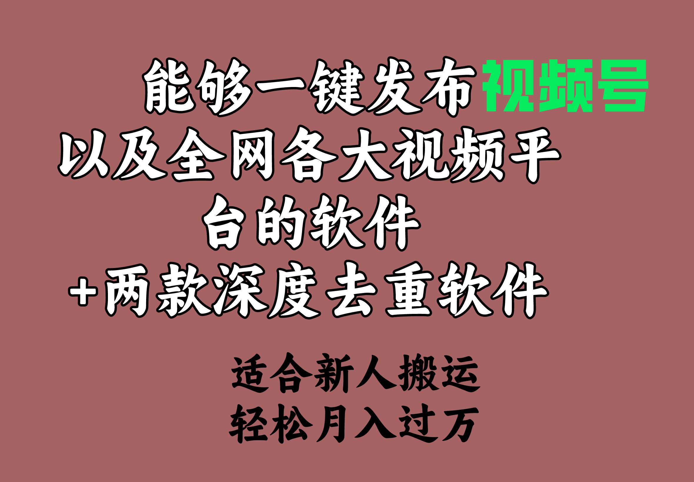 能够一键发布视频号以及全网各大视频平台的软件+两款深度去重软件 适合…即刻搞钱-网创项目资源站-副业项目-创业项目-搞钱项目即刻搞钱