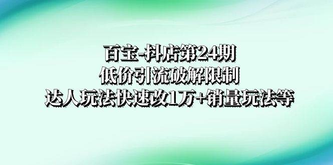 百宝-抖店第24期：低价引流破解限制，达人玩法快速改1万+销量玩法等即刻搞钱-网创项目资源站-副业项目-创业项目-搞钱项目即刻搞钱