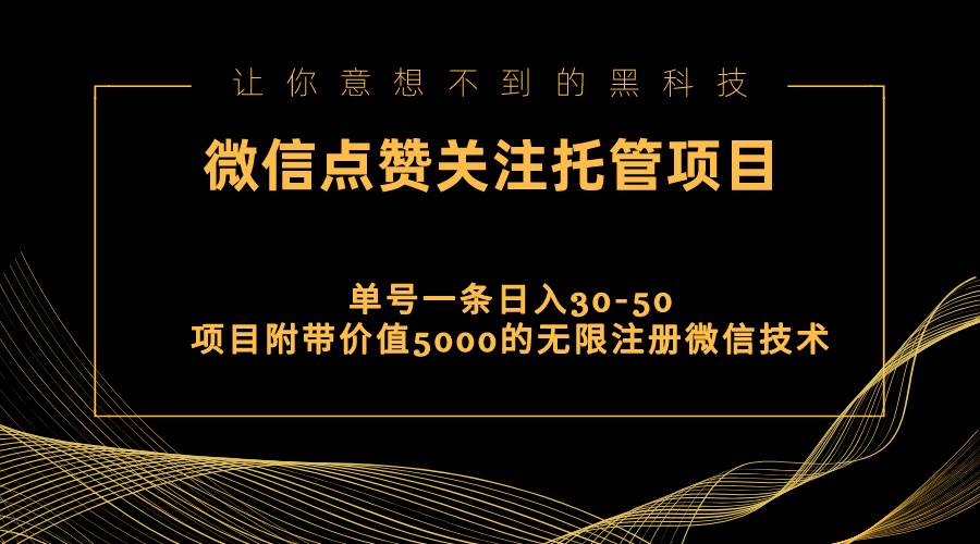 视频号托管点赞关注，单微信30-50元，附带价值5000无限注册微信技术即刻搞钱-网创项目资源站-副业项目-创业项目-搞钱项目即刻搞钱