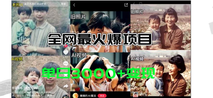 全网爆火的AI让老照片动起来教程，蹭热点日赚3000+，内含免费工具一键…即刻搞钱-网创项目资源站-副业项目-创业项目-搞钱项目即刻搞钱