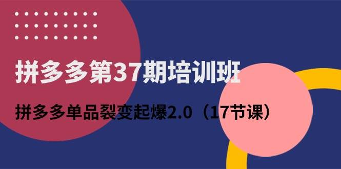 拼多多第37期培训班：拼多多单品裂变起爆2.0（17节课）即刻搞钱-网创项目资源站-副业项目-创业项目-搞钱项目即刻搞钱