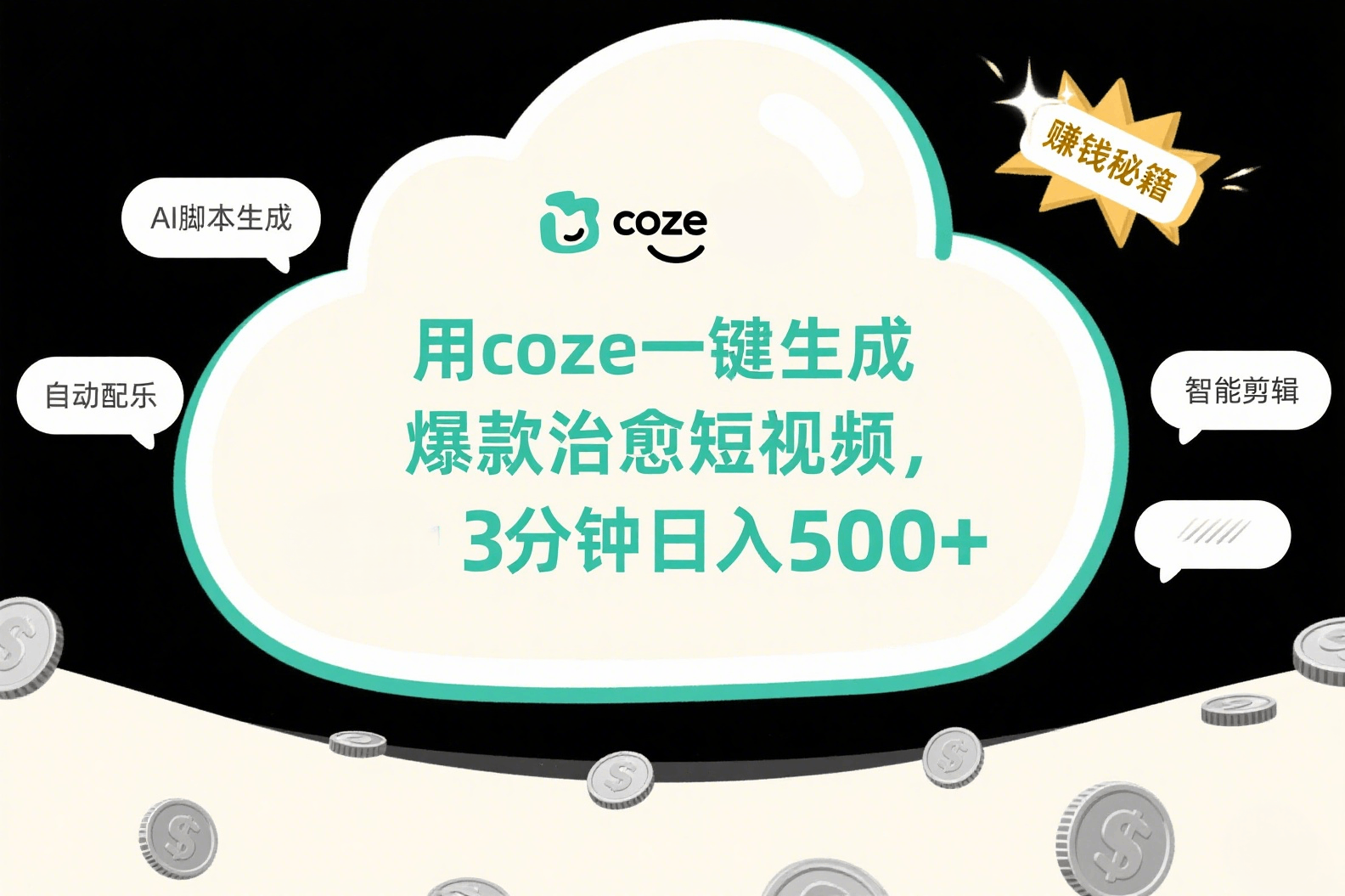 用coze一键生成爆款治愈短视频，3分钟日入500+即刻搞钱-网创项目资源站-副业项目-创业项目-搞钱项目即刻搞钱