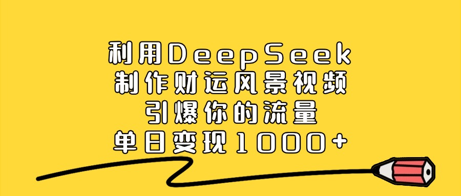 利用DeepSeek制作，财运风景视频，引爆你的流量，单日变现1000+即刻搞钱-网创项目资源站-副业项目-创业项目-搞钱项目即刻搞钱