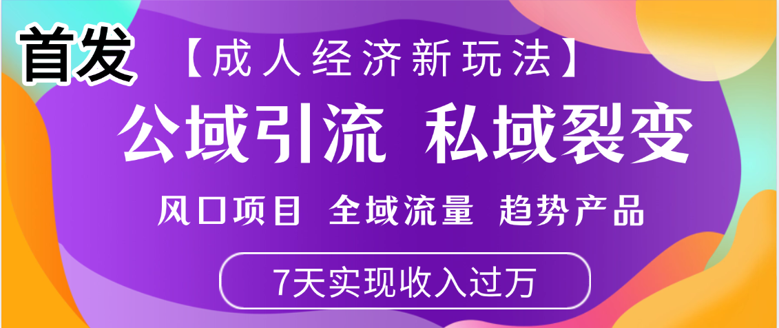 首发：【成人经济新玩法】市面独家玩法，风口项目、全域流量、趋势产品，7天实现月入过万即刻搞钱-网创项目资源站-副业项目-创业项目-搞钱项目即刻搞钱