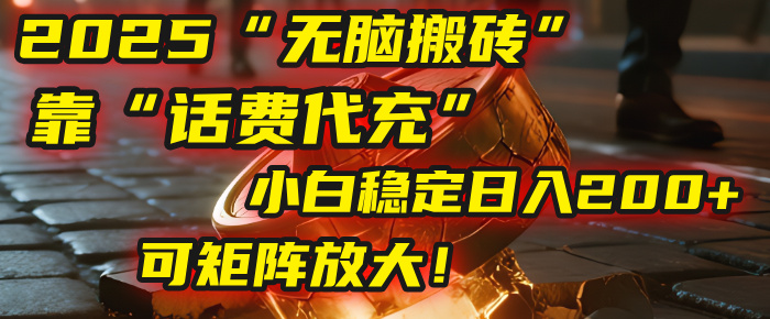 无脑搬砖项目：靠“话费代充”，小白稳定日入200+，可矩阵放大！即刻搞钱-网创项目资源站-副业项目-创业项目-搞钱项目即刻搞钱