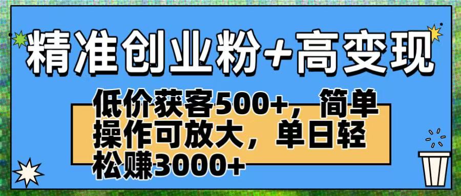 精准创业粉+高变现：低价获客500+，简单操作可放大，单日轻松赚3000+即刻搞钱-网创项目资源站-副业项目-创业项目-搞钱项目即刻搞钱