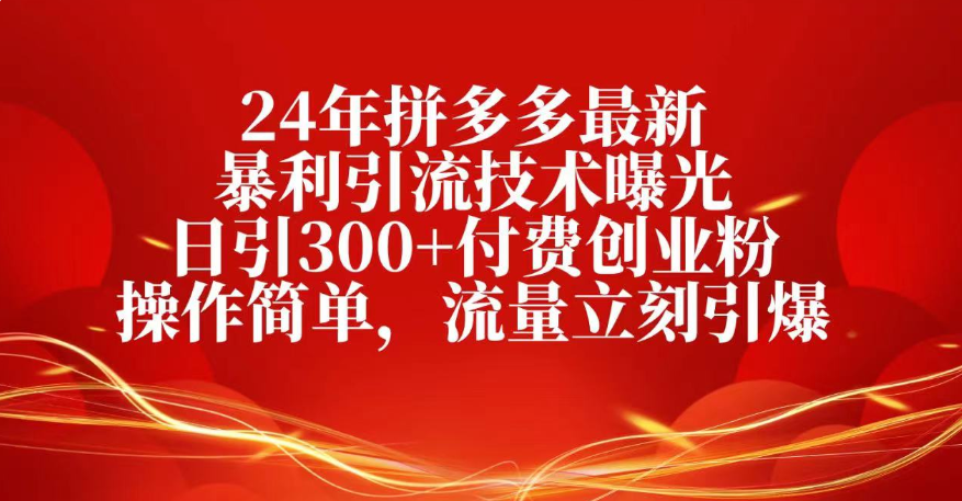 25年拼多多最新暴利引流技术曝光、日引300+付费创业粉操作简单，流量立刻引爆即刻搞钱-网创项目资源站-副业项目-创业项目-搞钱项目即刻搞钱