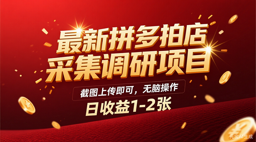 最新拼多多拍店采集调研项目，截图上传即可，无脑操作，日收益1-2张即刻搞钱-网创项目资源站-副业项目-创业项目-搞钱项目即刻搞钱