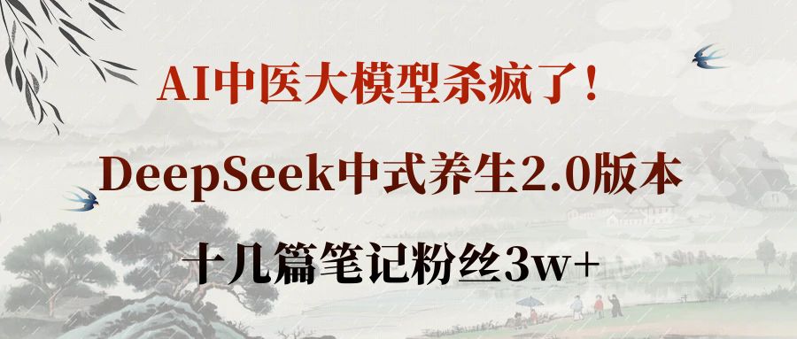 AI中医大模型杀疯了！DeepSeek中式养生2.0版本，十几篇笔记粉丝3w+即刻搞钱-网创项目资源站-副业项目-创业项目-搞钱项目即刻搞钱