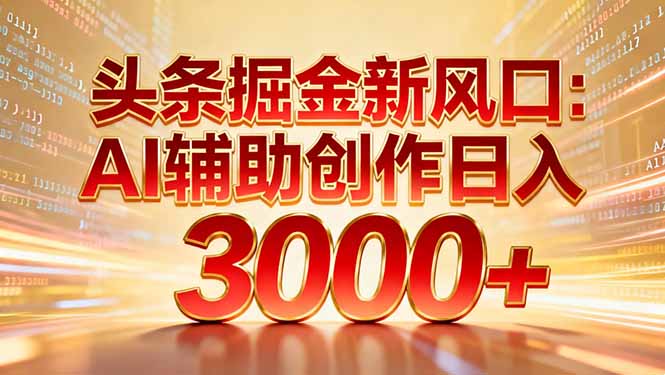 头条掘金新风口：AI辅助创作日入3000+，矩阵玩法当天启动隔天见效即刻搞钱-网创项目资源站-副业项目-创业项目-搞钱项目即刻搞钱