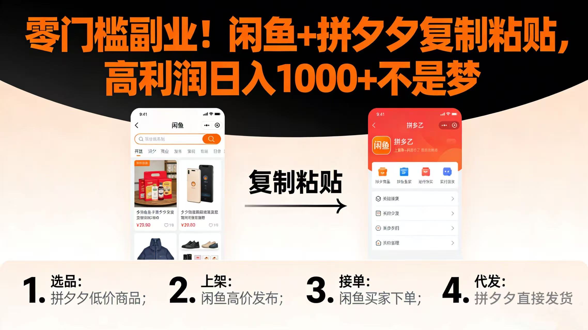 零门槛副业！闲鱼 + 拼夕夕复制粘贴，高利润日入 1000 + 不是梦即刻搞钱-网创项目资源站-副业项目-创业项目-搞钱项目即刻搞钱